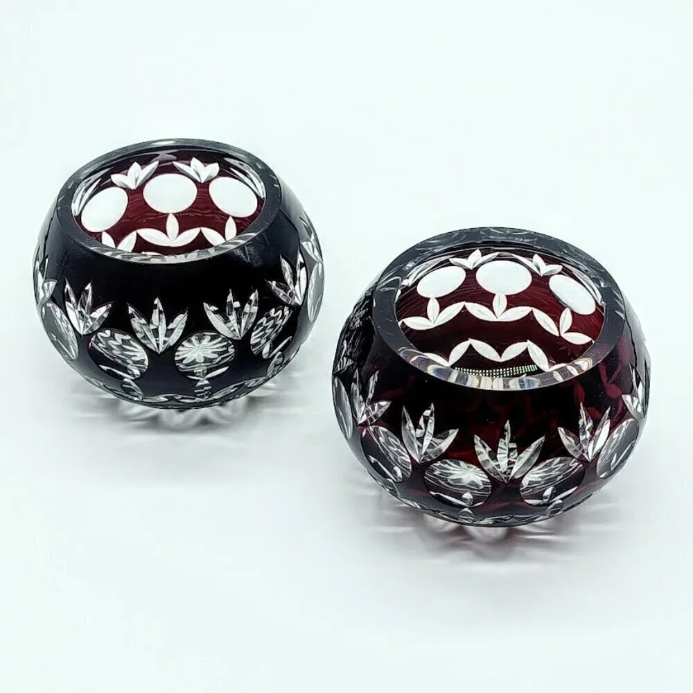 Vintage Godinger Ruby Red Cut to Clear Crystal Candle Holders (2)